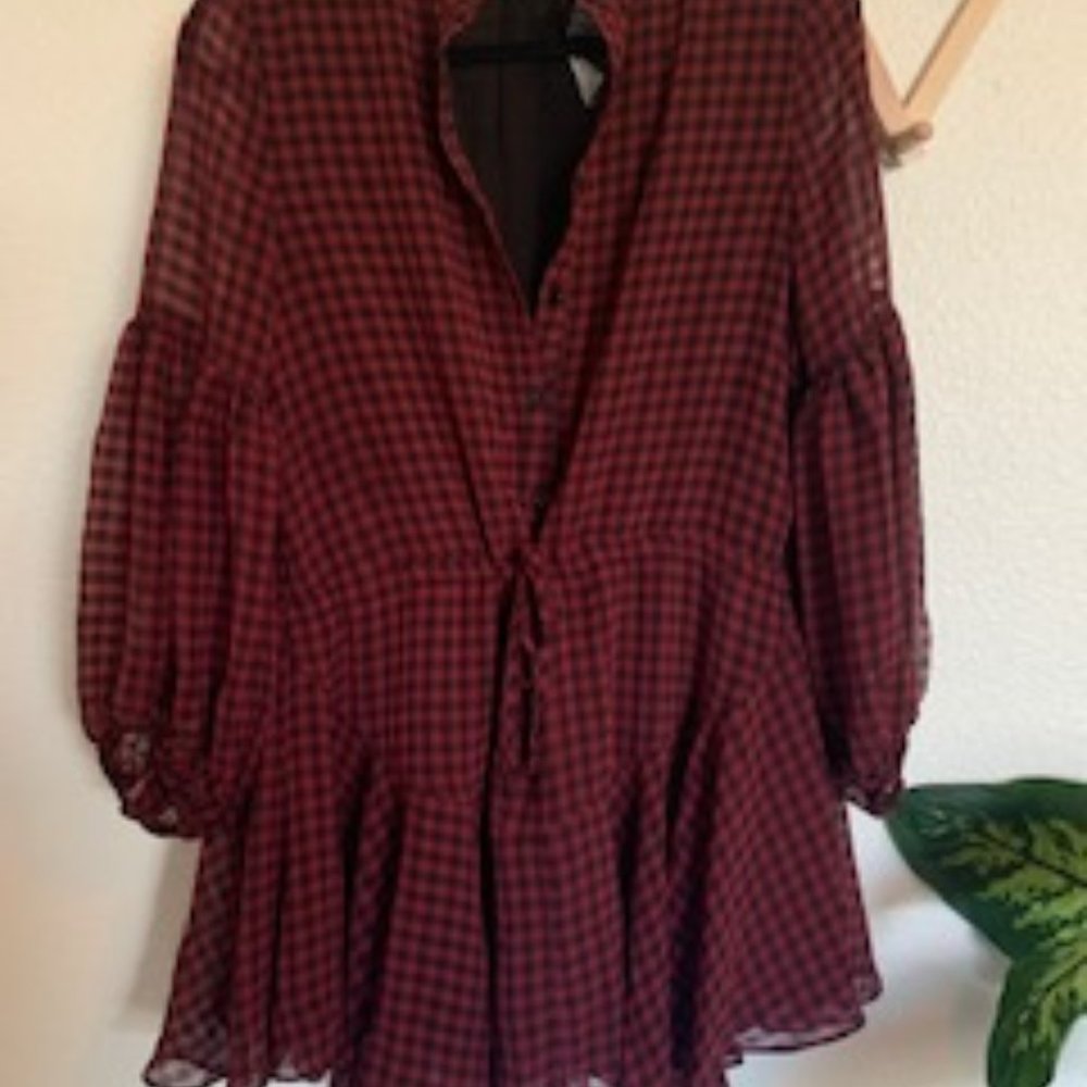 Vici Puff Sleeve Buffalo Check Mini Dress